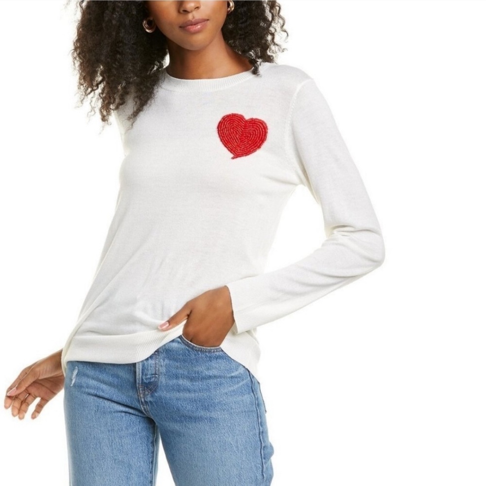 Gabby Isabella Wool Blend Light-Weight Heart Sweater.